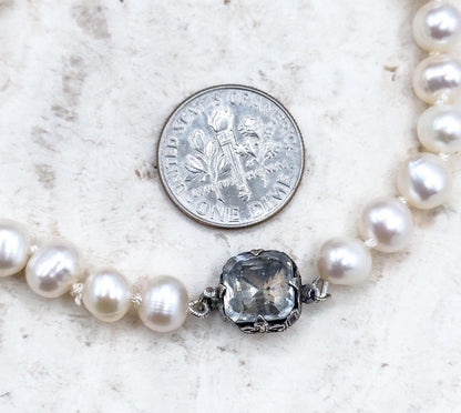 Beautiful Cultured Pearl Bracelet with Antique Paste clasp in sterling hand knotted pearls