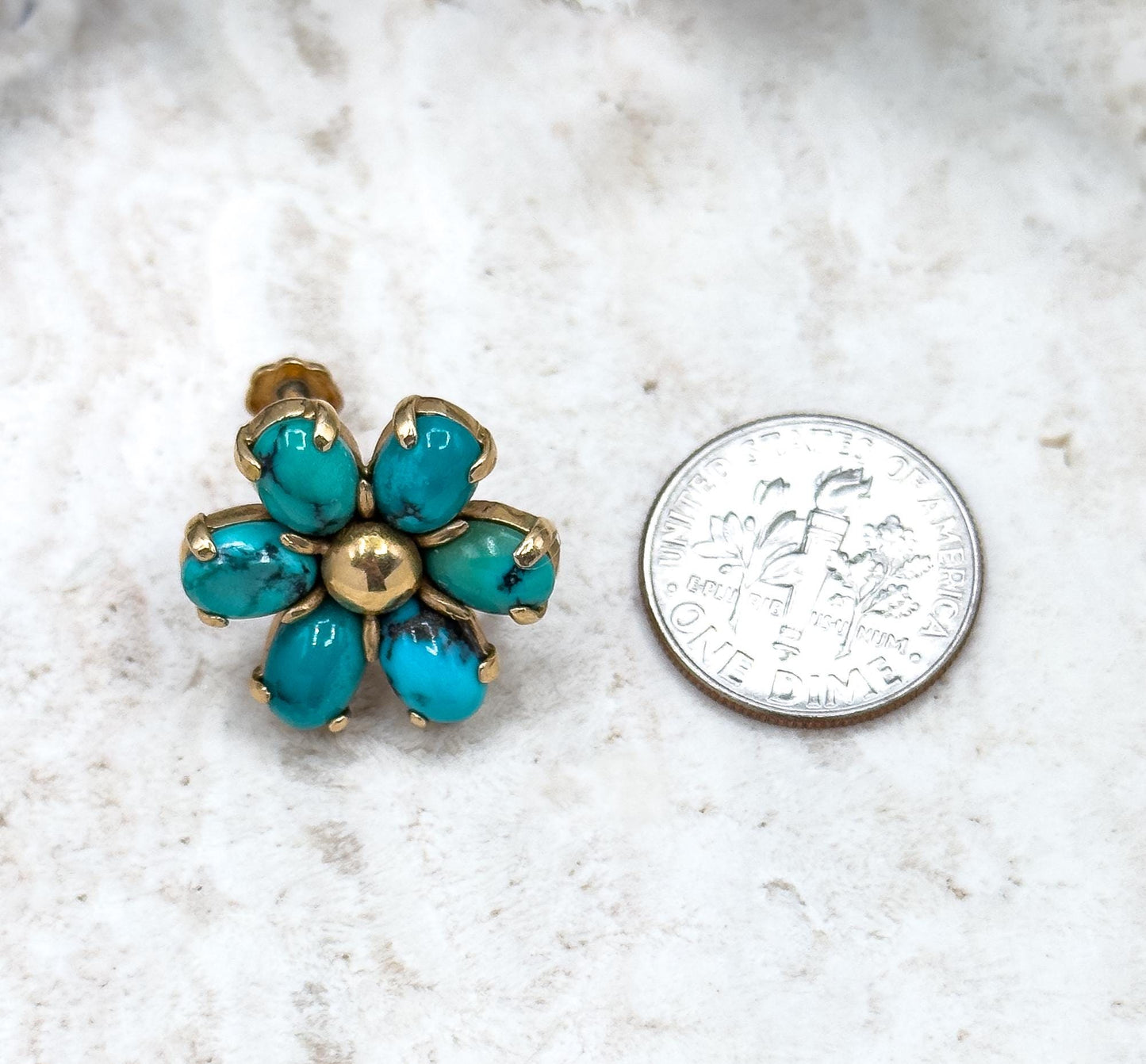 Vintage MidCentury Brooch  & Earring Set with Turquoise in 14K Yellow Gold