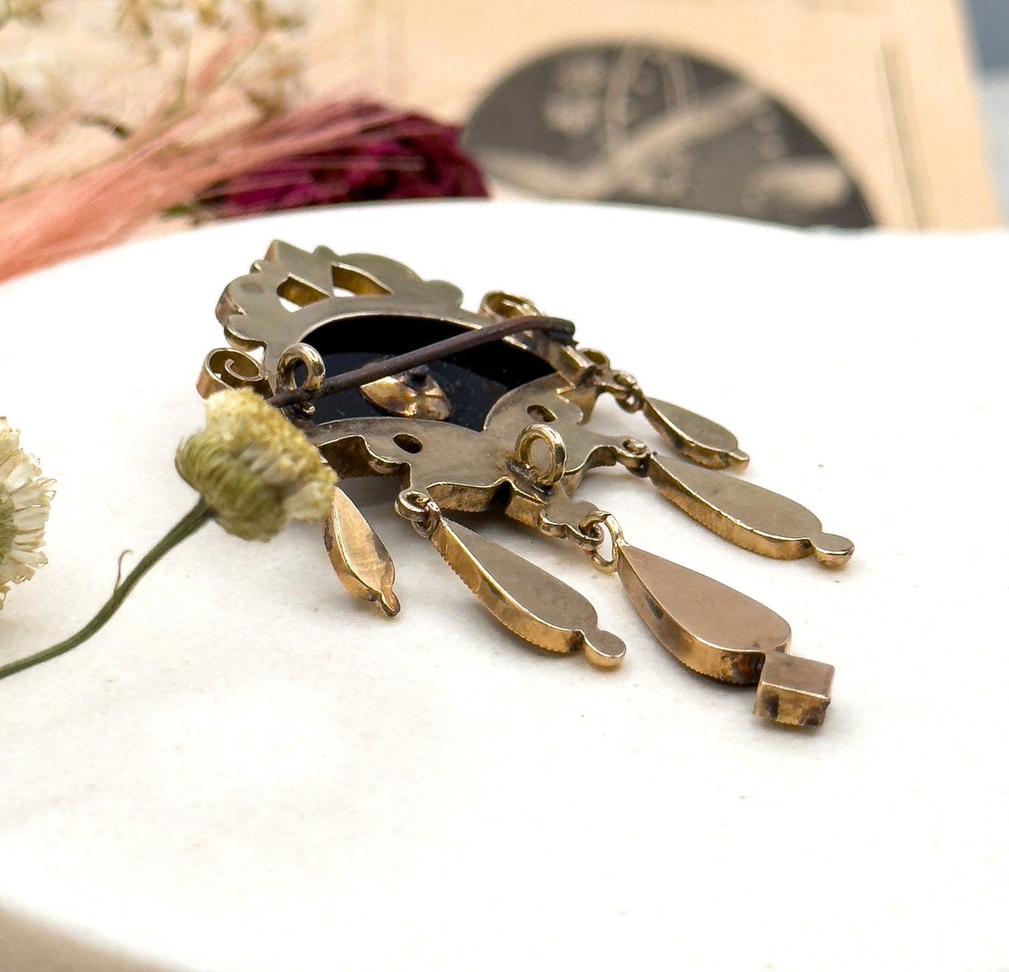 Antique Mourning Brooch Victorian in 10k Yellow Gold