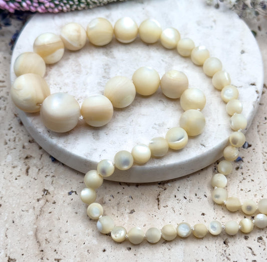 Antique Mother of Pearl Graduated Beaded necklace with 14K White Gold Clasp