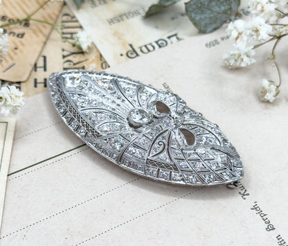 Art Deco Bow Brooch in Platinum with Old Cut Diamonds