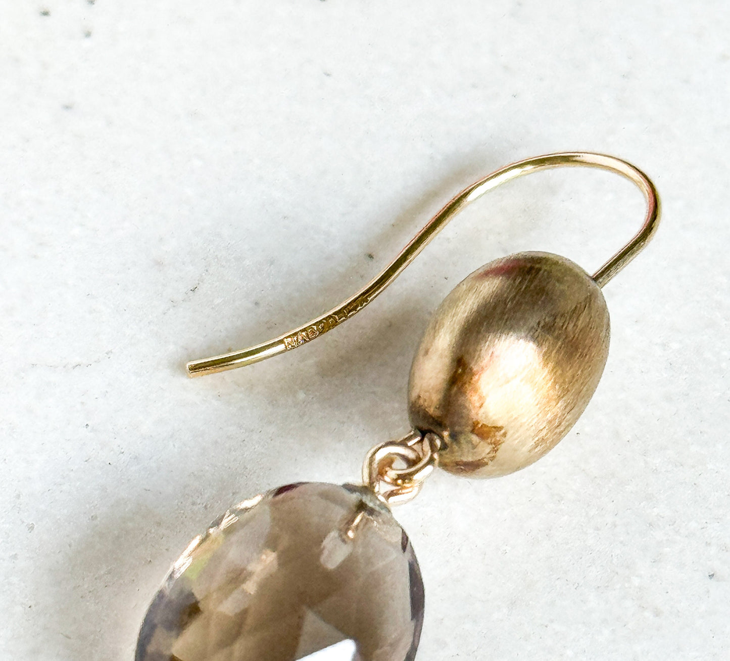 Vintage Smoky Quartz Drop Earrings in 14K Yellow Gold