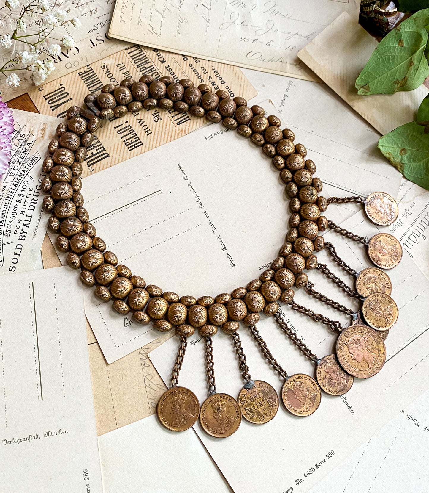 Vintage Handmade Coin Necklace Mixed Metals