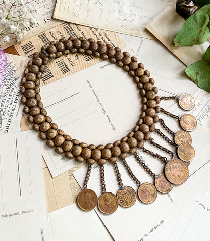 Vintage Handmade Coin Necklace Mixed Metals
