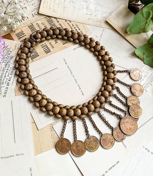 Vintage Handmade Coin Necklace Mixed Metals