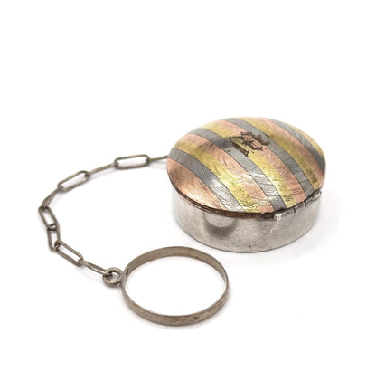 Antique Monogram M Chatelaine Compact Trinket Box in Sterling Silver Tri-tone gold