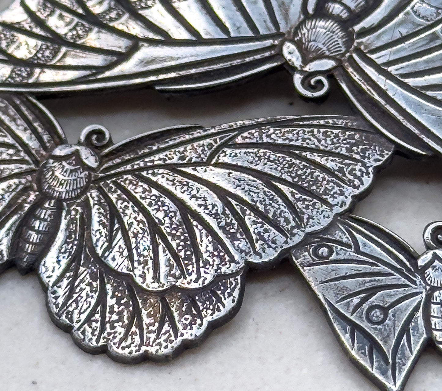 Large Vintage Butterfly Brooch in 950 Silver CPO Three Butterflies