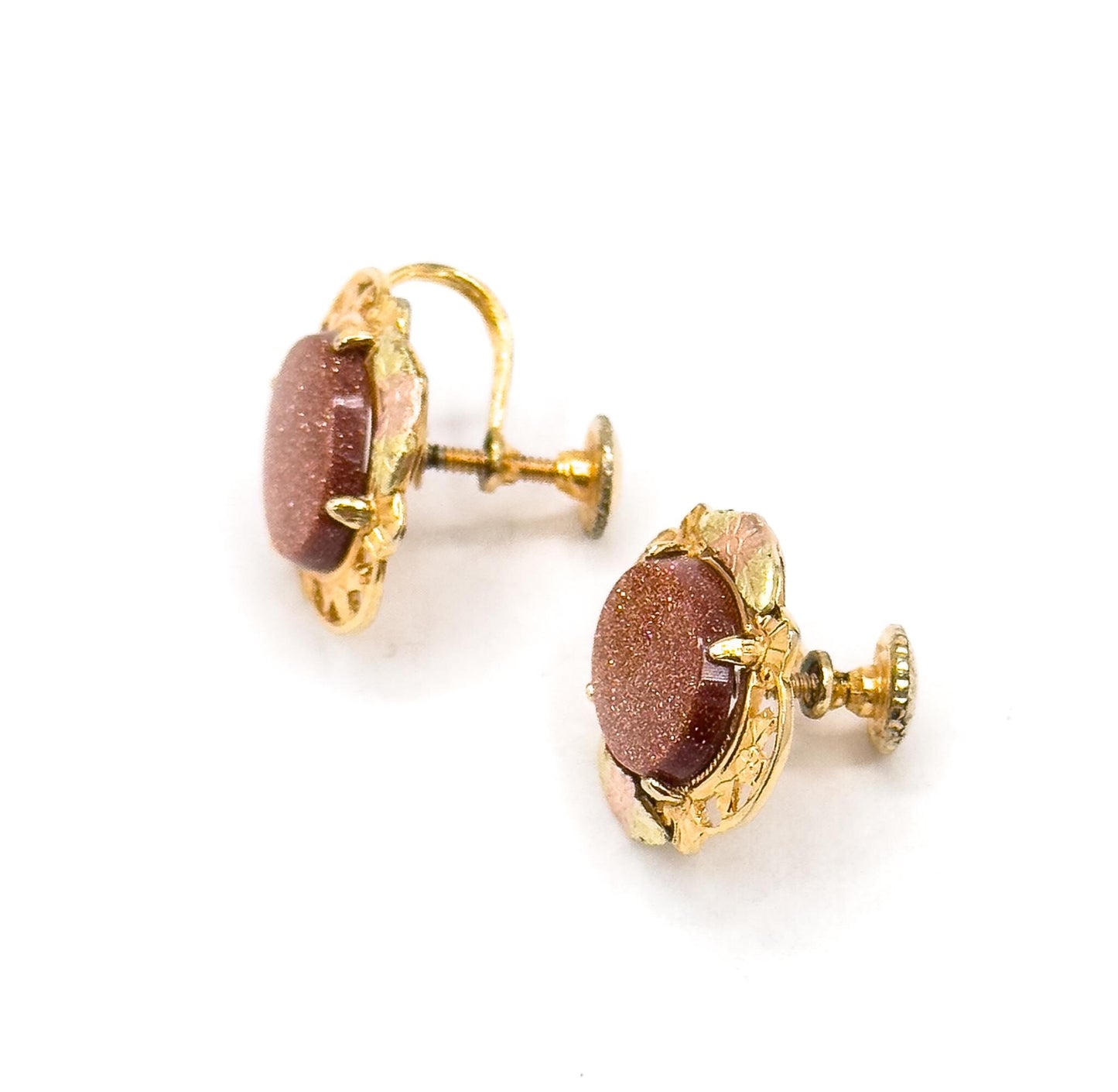 Vintage Goldstone Screw Back Earrings Black Hills Gold Style