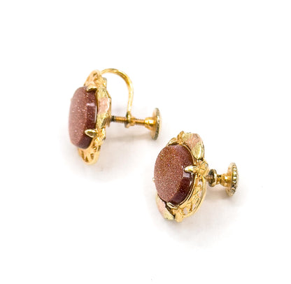 Vintage Goldstone Screw Back Earrings Black Hills Gold Style