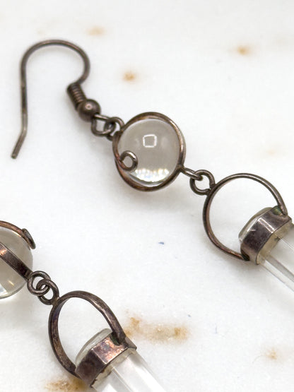Vintage Pool of Light Drop quartz Crystal Drop Earrings in Sterling Silver