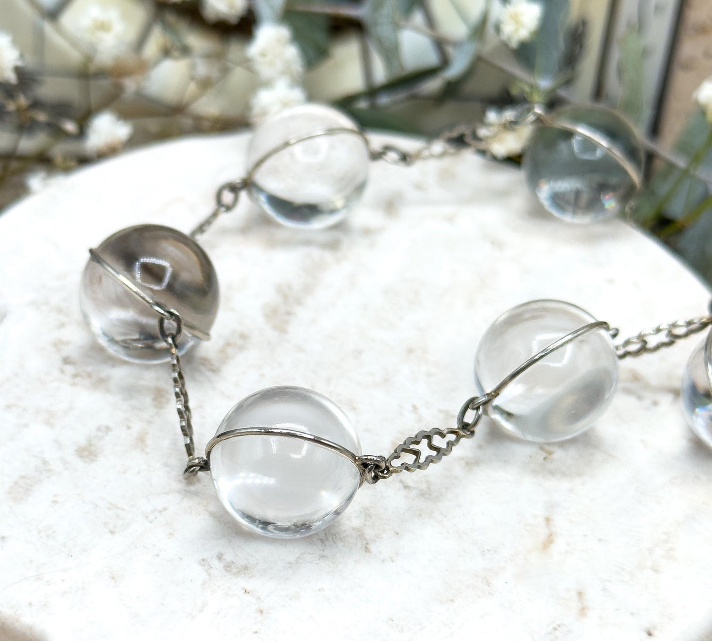 Antique Pool of Light necklace Rock Crystal Orb Necklace in 14K White Gold