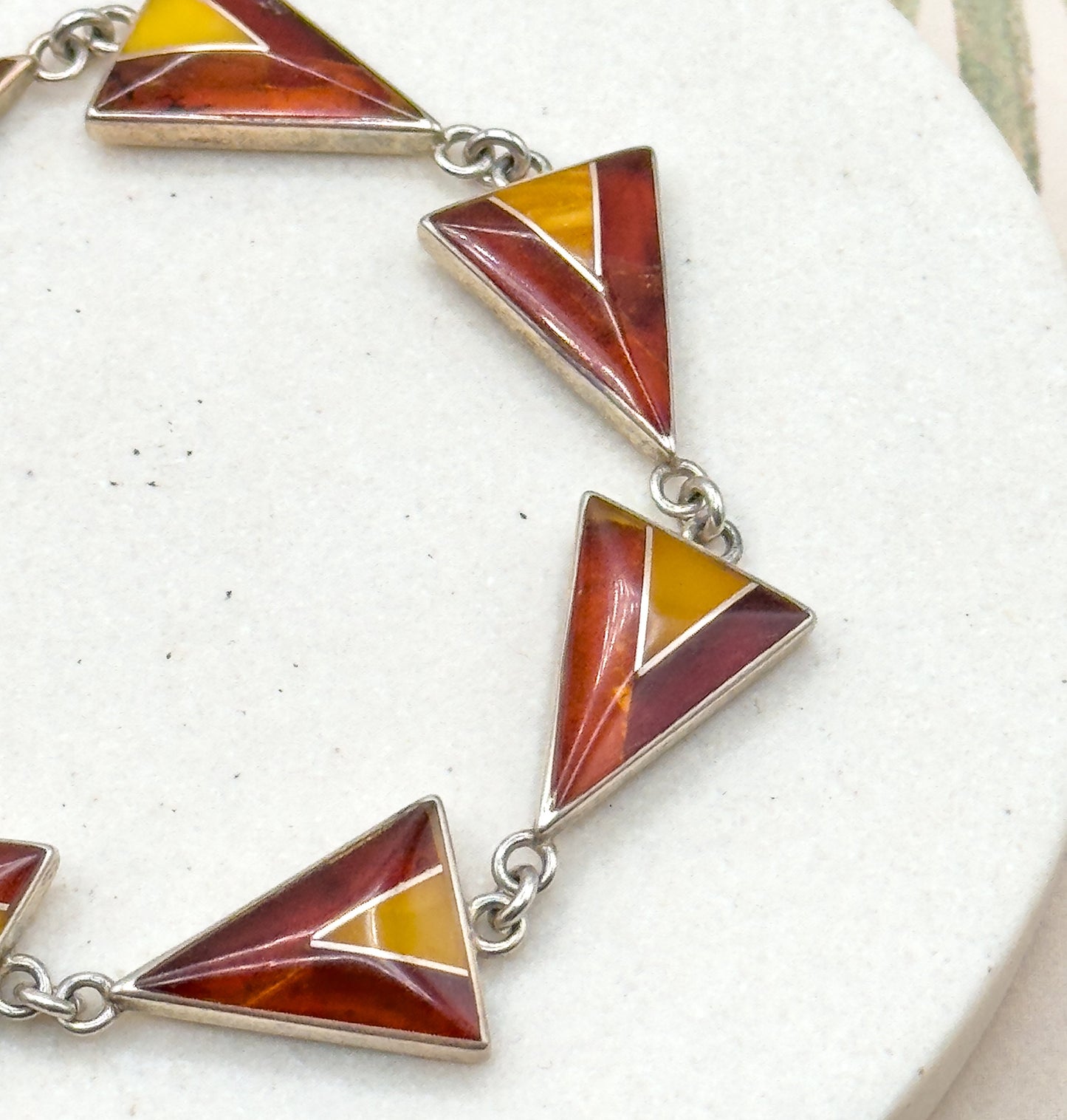 Vintage MCM Bracelet in Amber with Modernist Triangular Links in Sterling Silver