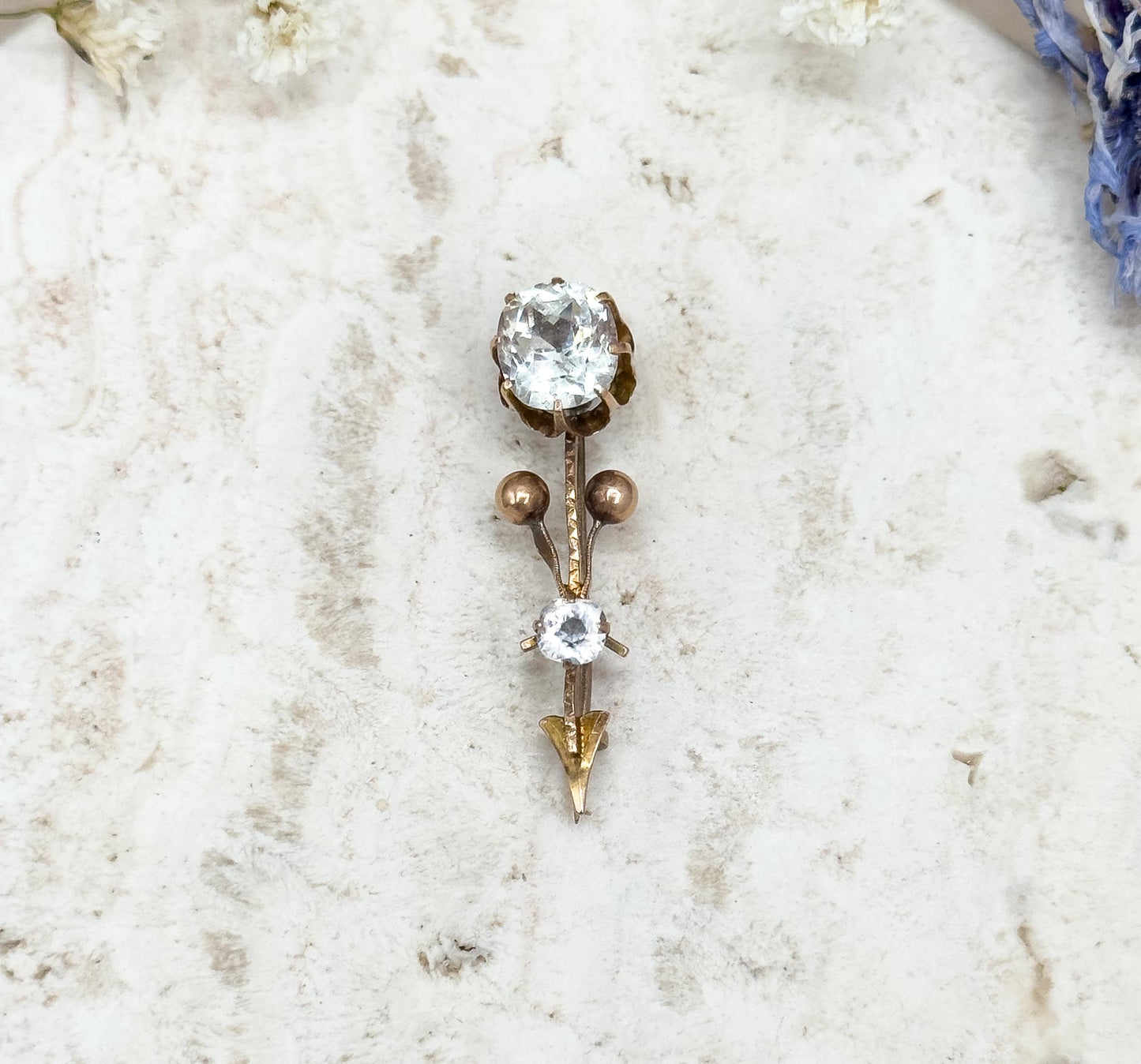 Georgian Halleys Comet Pin with Mine Cut Paste in 10K Yellow Gold