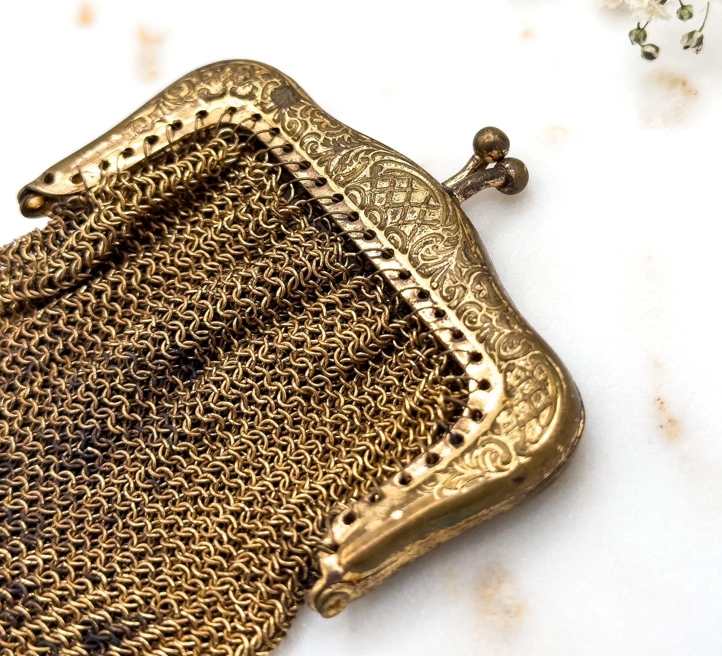 Cute Vintage Coin Purse Chainmail Purse with Ring Mesh Purse Gold Tone
