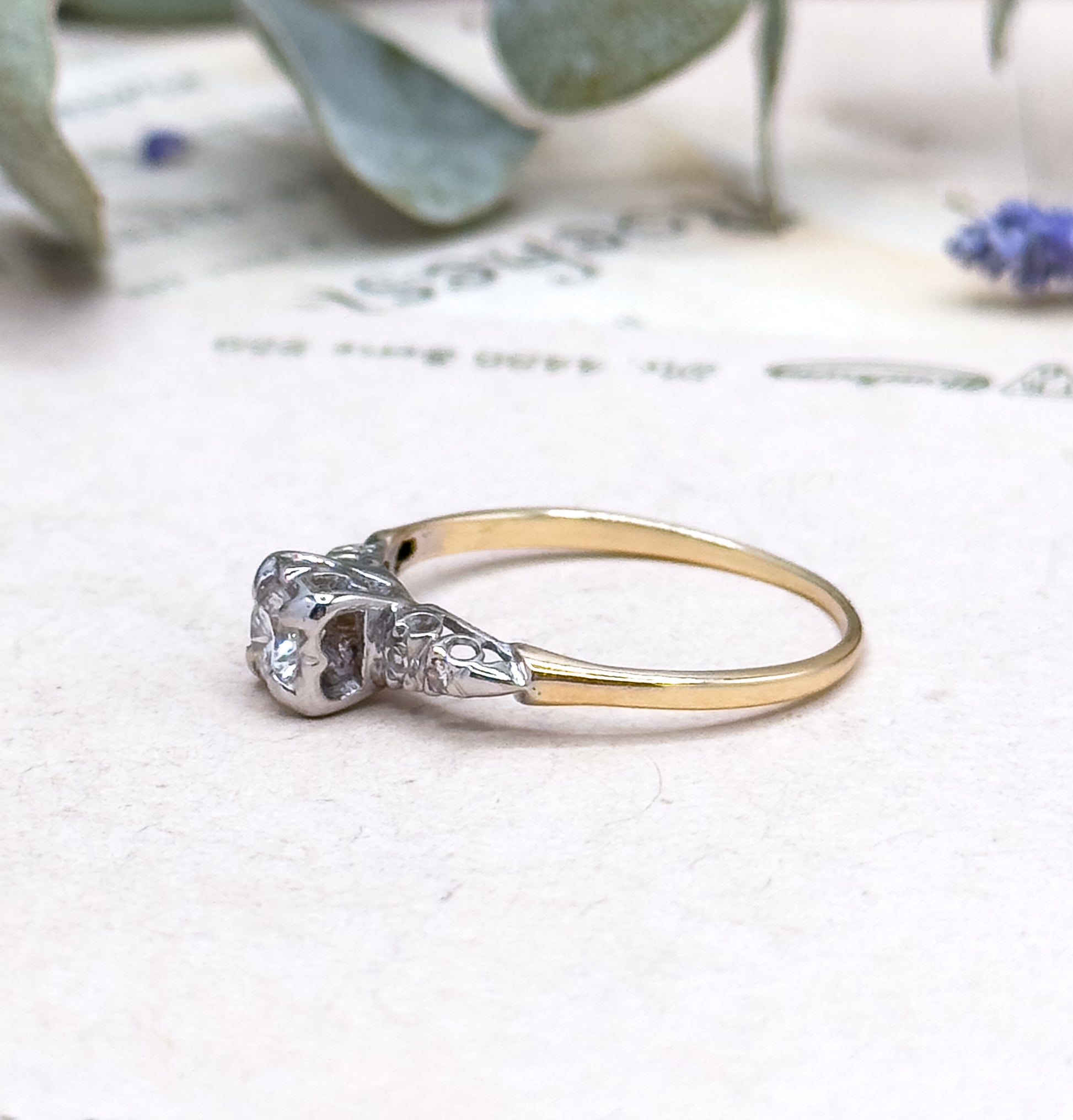 Vintage Diamond Engagement Ring in 14K Two Tone Gold image 4