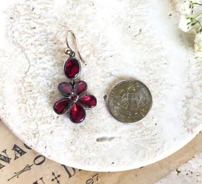 Antique Georgian Garnet Pansy Earrings Flat Cut Garnets