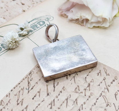 Vintage India Charkhari State Postage Stamp In Silver Frame Pendant Antique Stamp