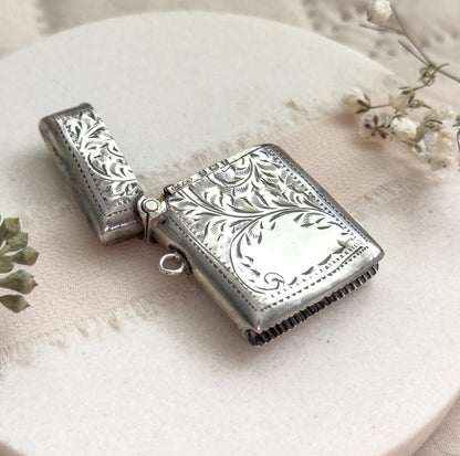 Antique Silver Vesta case by Charles Lyster and Son Edwardian Match Box