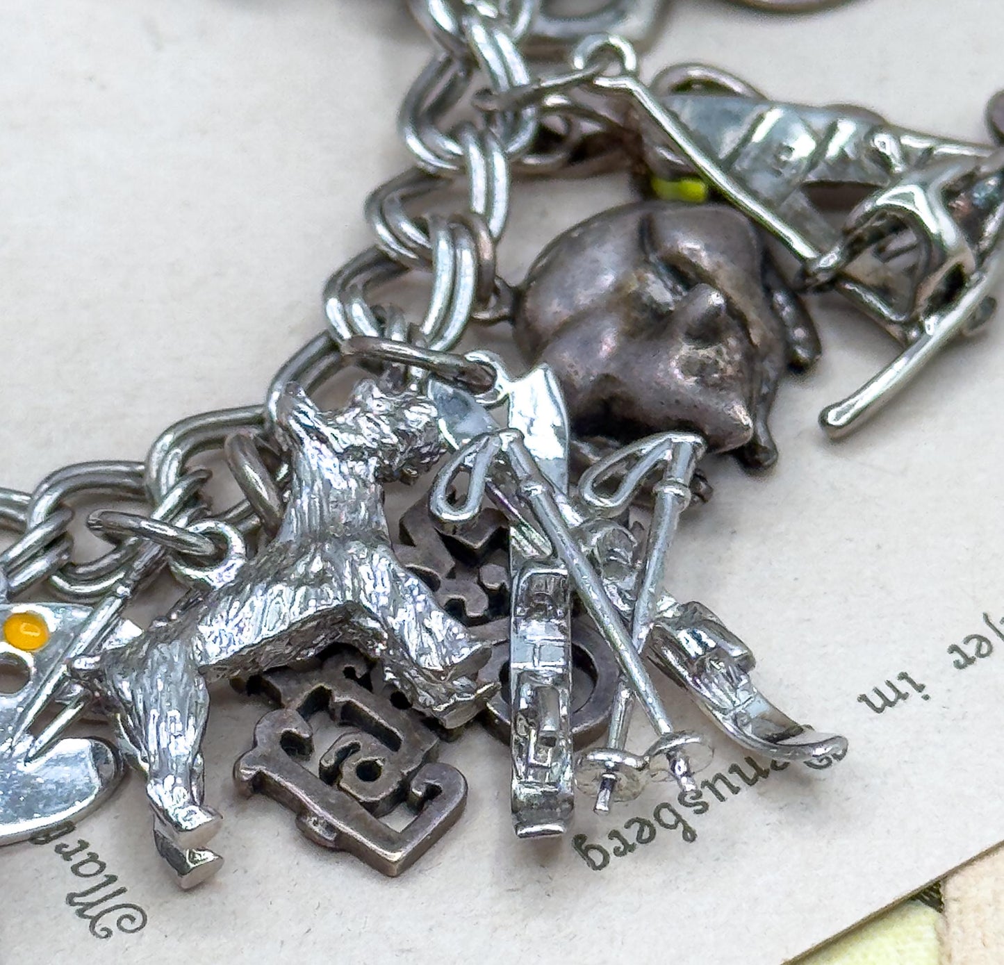Vintage Charm Bracelet with Sterling Silver Charms Fully loaded charm bracelet 22 charms c