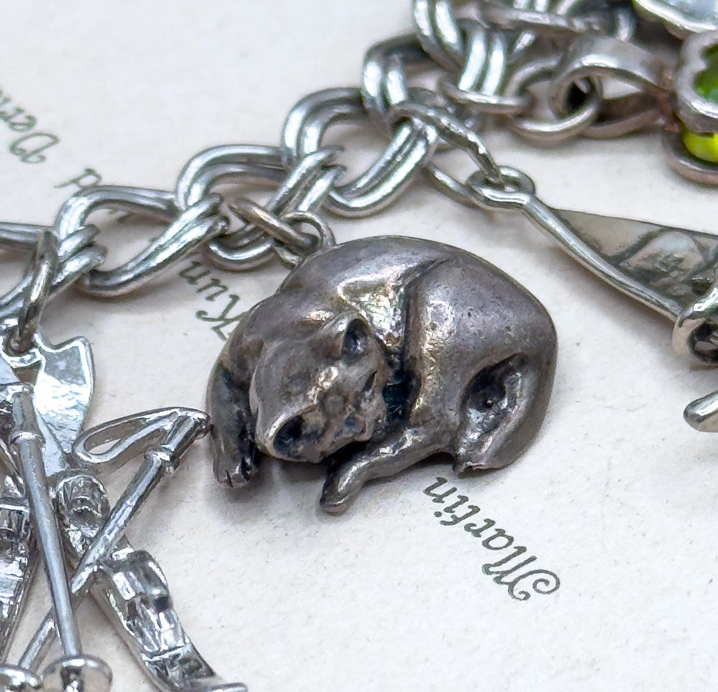 Vintage Charm Bracelet with Sterling Silver Charms Fully loaded charm bracelet 22 charms c