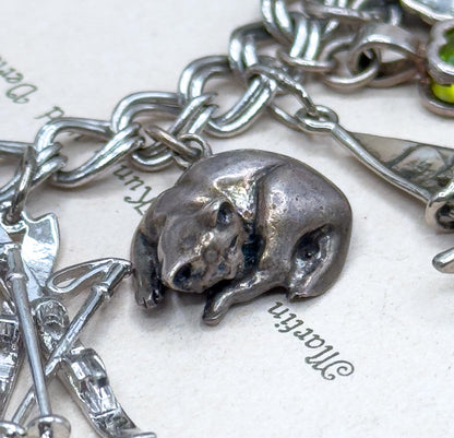 Vintage Charm Bracelet with Sterling Silver Charms Fully loaded charm bracelet 22 charms c