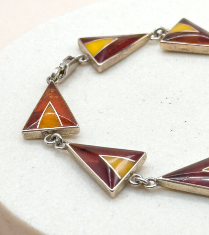 Vintage MCM Bracelet in Amber with Modernist Triangular Links in Sterling Silver