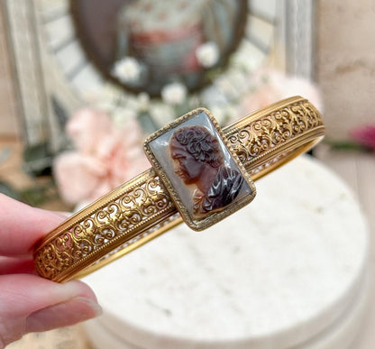 Antique Victorian Cameo Bangle hard stone cameo