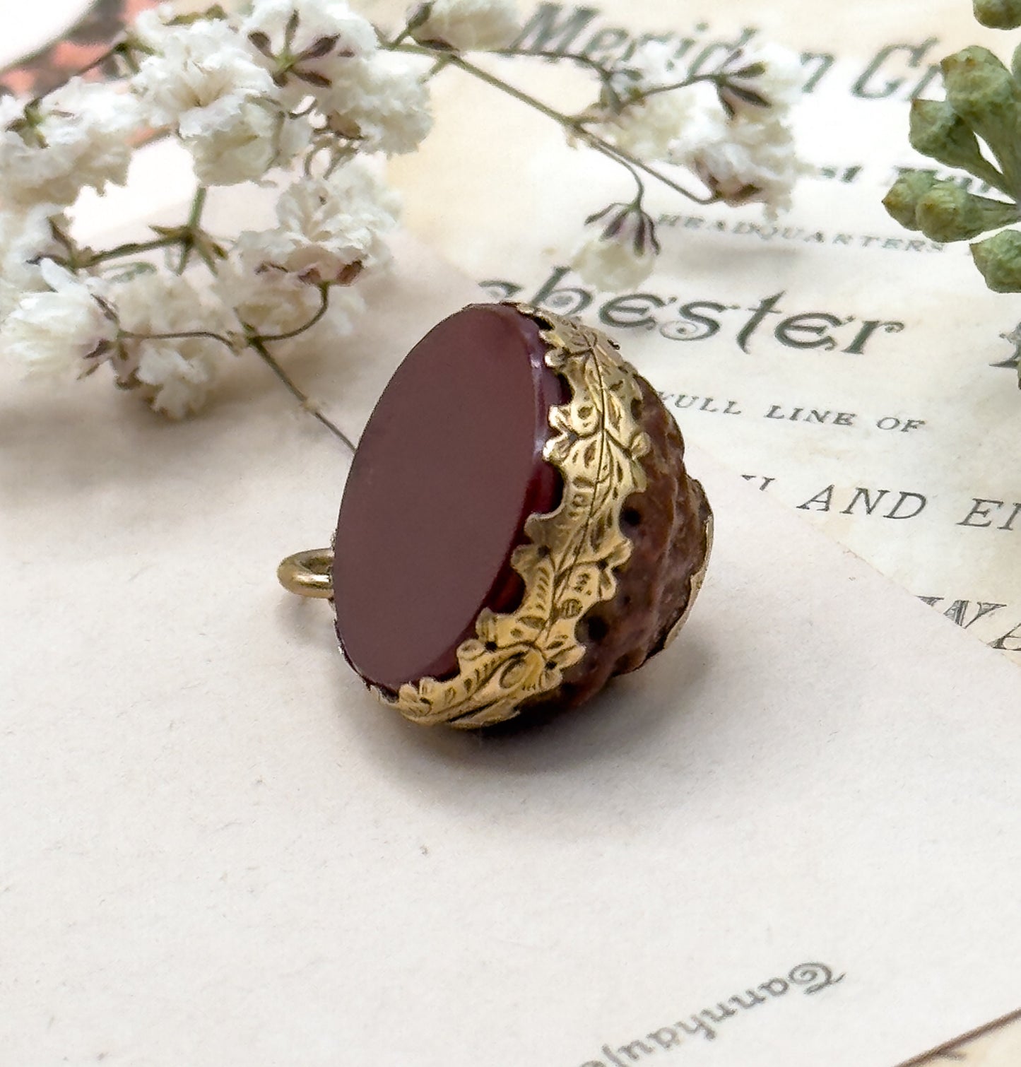 Antique Rudraksha and Carnelian Locket, Georgian Locket Victorian Locket 15K Prayer Seed Pendant Circa 1830s 1850s