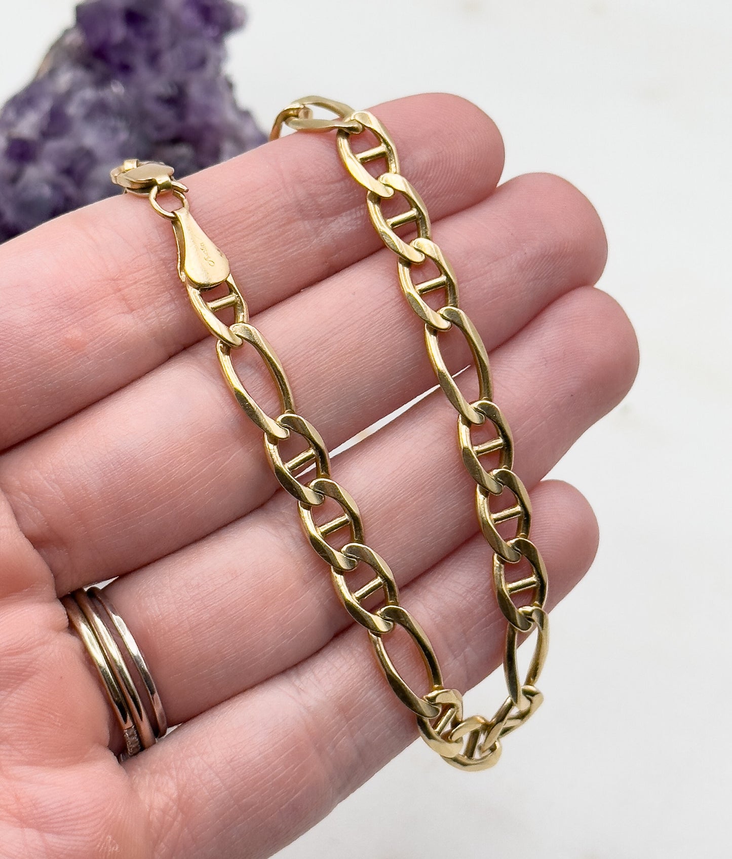 Vintage Figaro Chain Bracelet in 14K solid gold