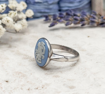 Vintage Wedgewood Ring in Sterling Silver with Cupid Camoe