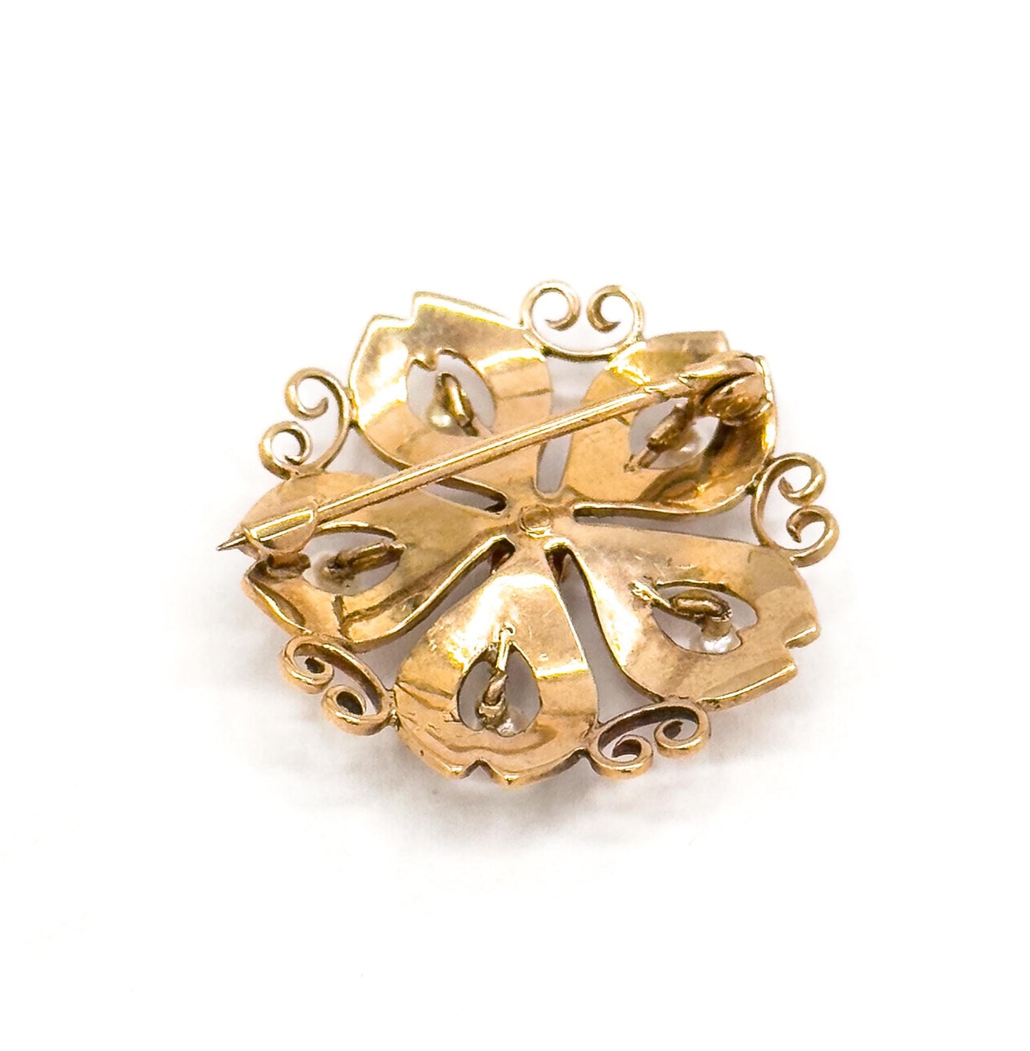 Edwardian 10K Yellow Gold Snowflake Brooch: Antique Seed Pearl Pin