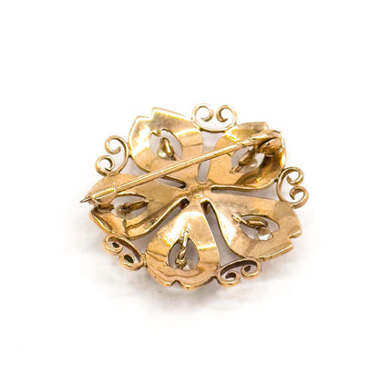 Edwardian 10K Yellow Gold Snowflake Brooch: Antique Seed Pearl Pin