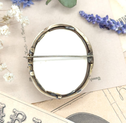 Victorian Lava Cameo Brooch: High Relief Bacchante Figure, 10K Gold