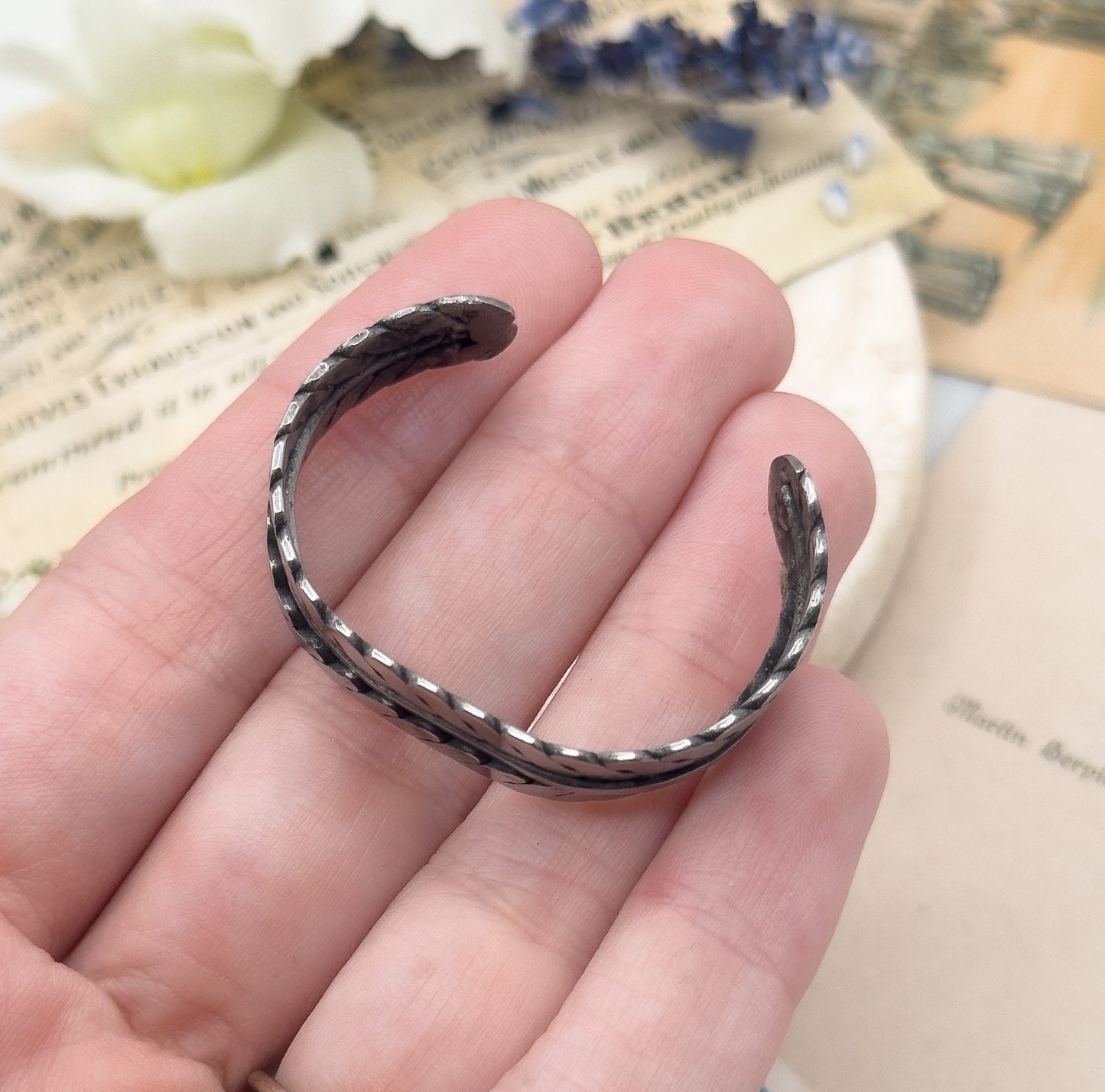 Vintage Handmade Child Sized Cuff Bracelet in Silver