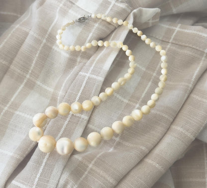 Antique Mother of Pearl Graduated Beaded necklace with 14K White Gold Clasp