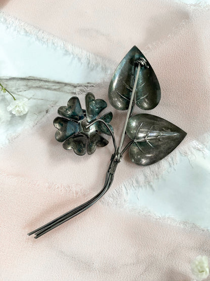 Vintage Sterling Flower Brooch image 3
