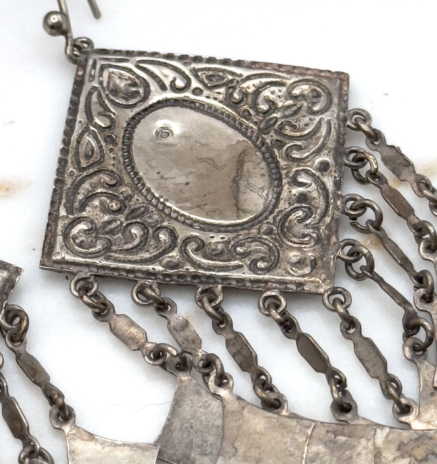 HUGE Vintage Egyptian revival earrings, Silver egyptian revival Nefertiti earrings 1970s