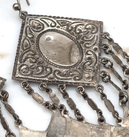 HUGE Vintage Egyptian revival earrings, Silver egyptian revival Nefertiti earrings 1970s