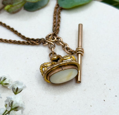 Antique Watch Fob Pendant with T-Bar on Chain Necklace