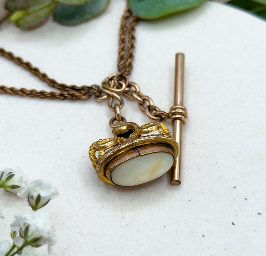 Antique Watch Fob Pendant with T-Bar on Chain Necklace