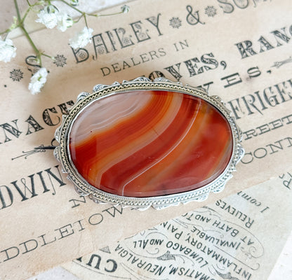 Victorian Scottish Banded Agate Oval Brooch
