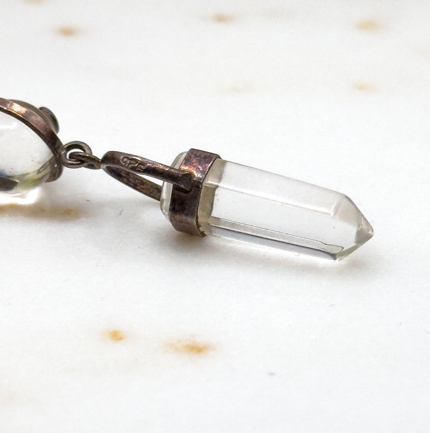 Vintage Pool of Light Drop quartz Crystal Drop Earrings in Sterling Silver