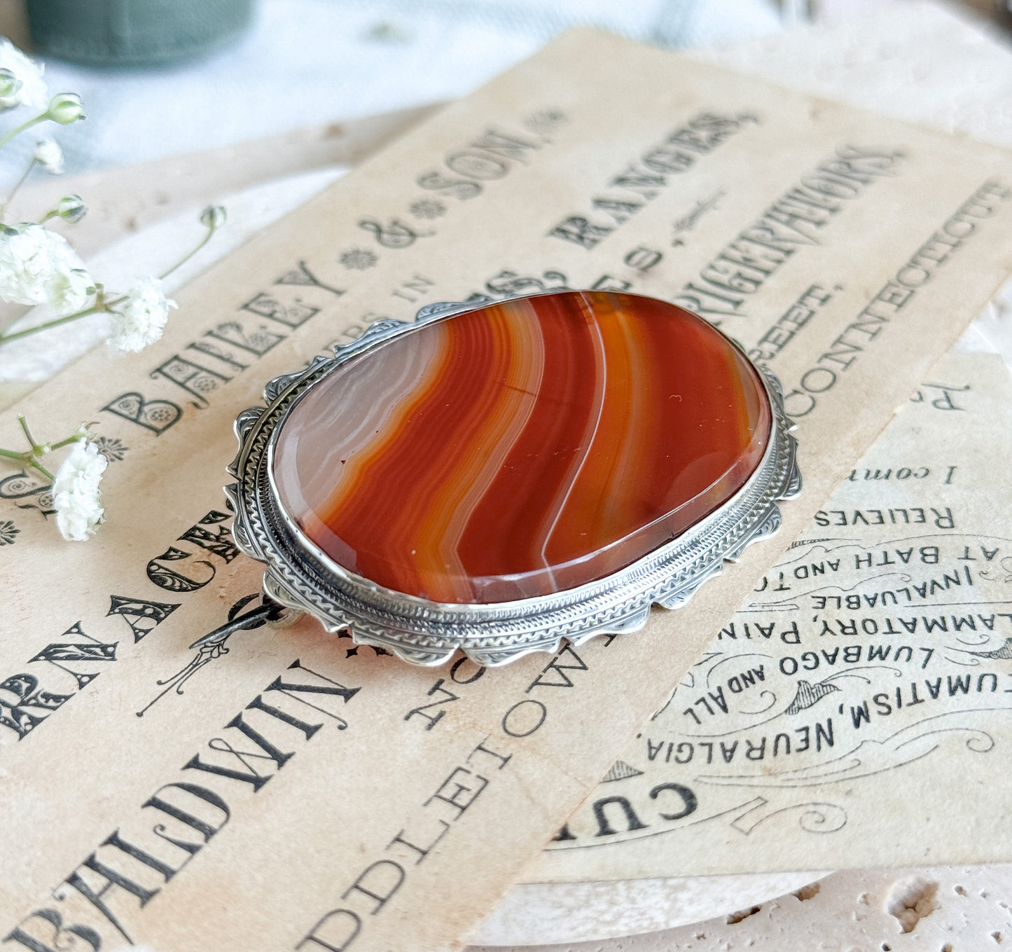 Victorian Scottish Banded Agate Oval Brooch