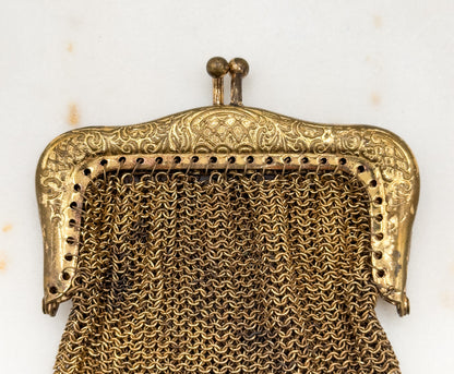 Cute Vintage Coin Purse Chainmail Purse with Ring Mesh Purse Gold Tone