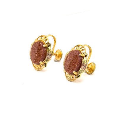 Vintage Goldstone Screw Back Earrings Black Hills Gold Style