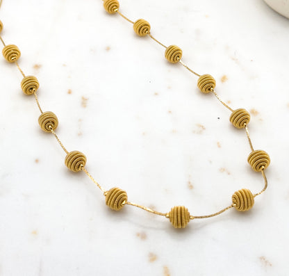 Fun Vintage Gold Beaded Necklace Wire Wrap Beaded Necklace Long Necklace 24in long Vintage Bead Necklace Neck Stack necklace Textured Beaded