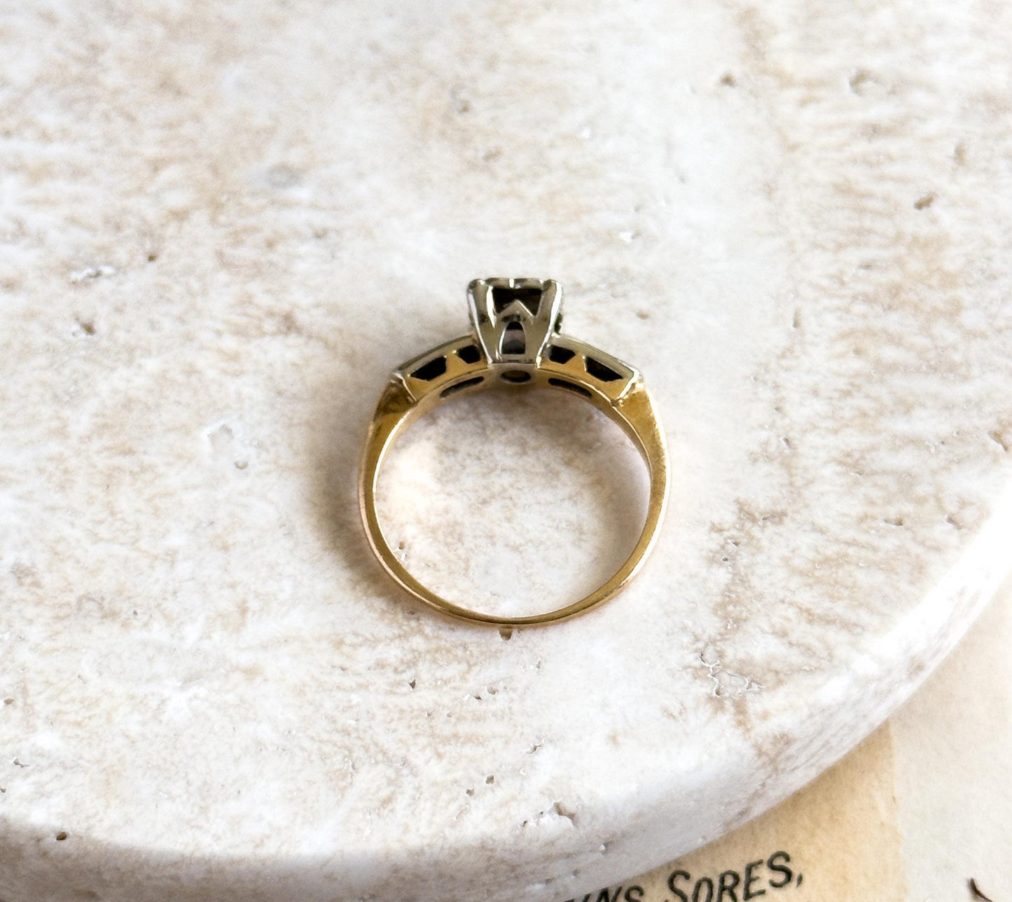 Beautiful Vintage Diamond Engagement Ring in Two Tone 14K Yellow Gold White Gold