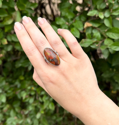 Vintage Handmade Jasper Statement Ring in Silver image 2