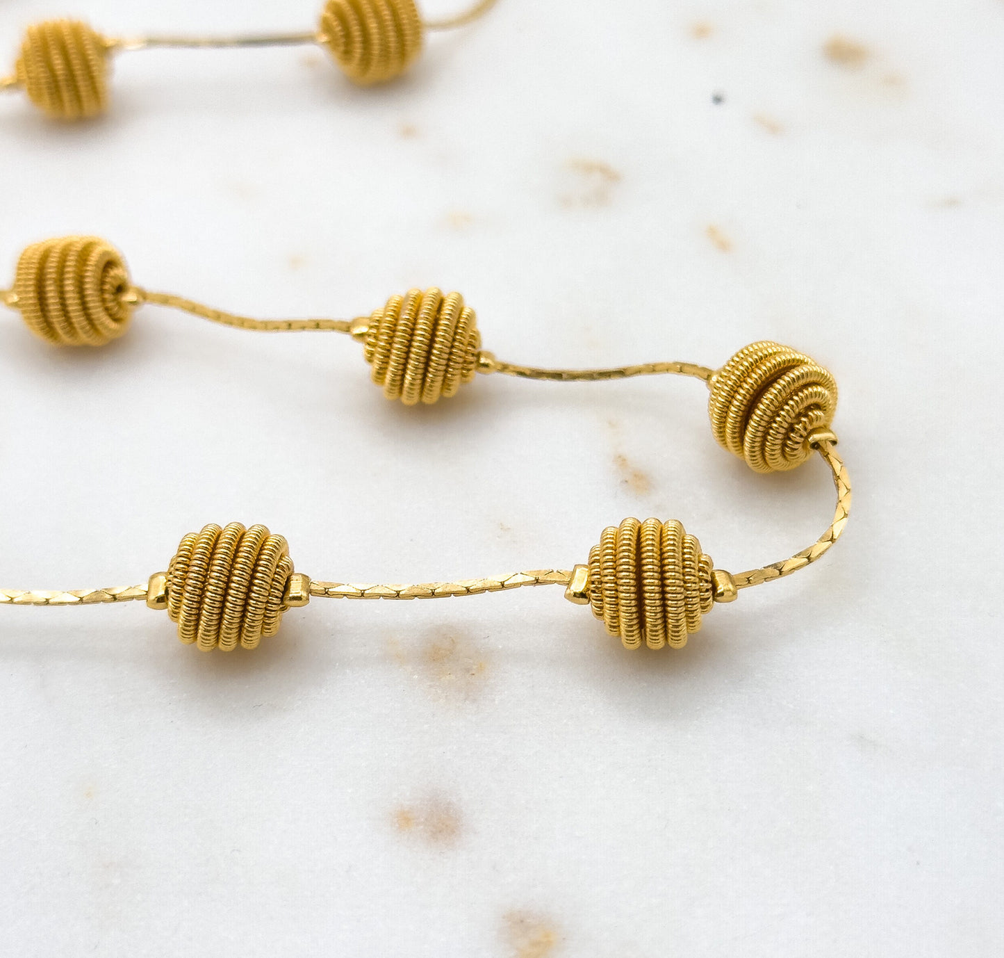 Fun Vintage Gold Beaded Necklace Wire Wrap Beaded Necklace Long Necklace 24in long Vintage Bead Necklace Neck Stack necklace Textured Beaded