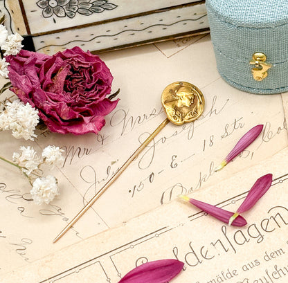 RARE Art Nouveau Stick Pin by Frédéric de Vernon, Antique Medallion pin, La Nuit French Pin